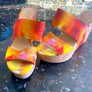 Multi colored wedged sandals